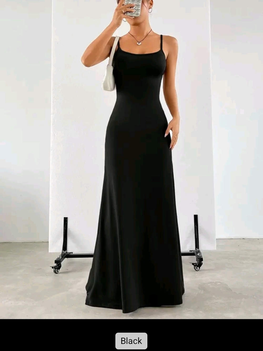 Classic Black Maxi Slip Dress - Sleek Spaghetti Strap